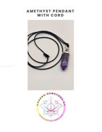 Εικόνα της Amethyst – Stone of Peace & CalmNatural Amethyst Double Point Pendant with a black cord necklace.