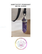 Εικόνα της Amethyst – Stone of Peace & CalmNatural Amethyst Double Point Pendant with a black cord necklace.