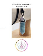 Εικόνα της Flourite THE  ENERGISING STONE. Flourite  Natural Gemstone Double Point Pendant with a black cord necklace.