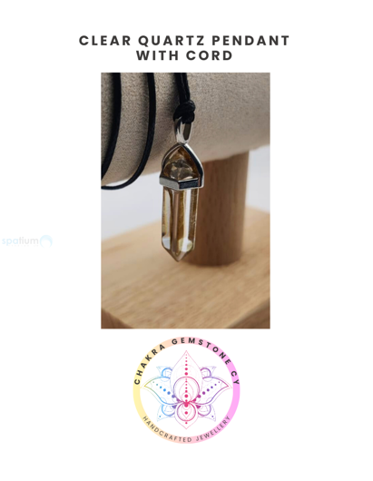 Εικόνα της Clear Quartz THE UNIVERSAL STONE.  Natural Clear Quartz  Natural Gemstone Double Point Pendant with a black cord necklace.